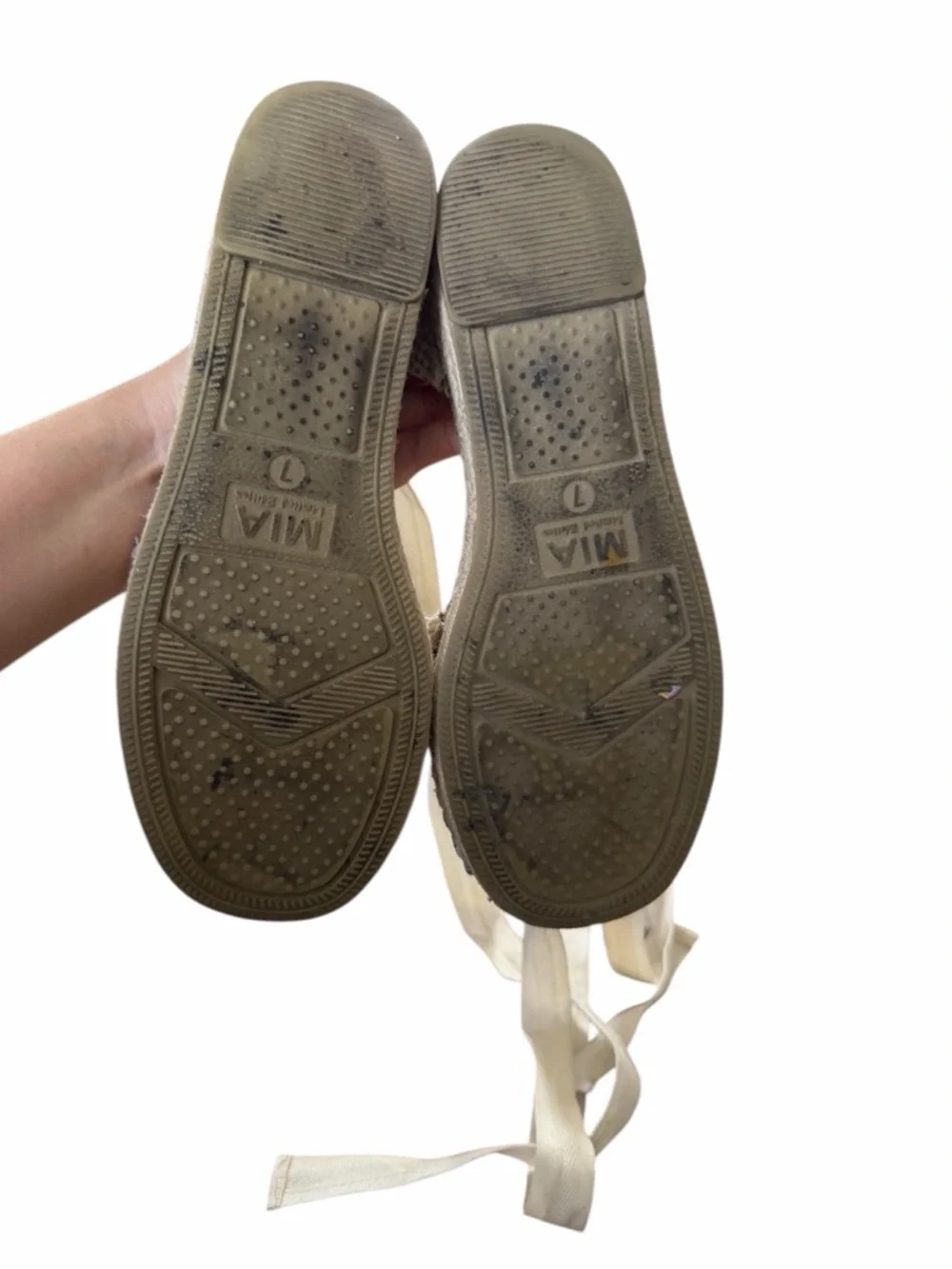 MIA Cream Crochet Espadrille Ankle-Tie Sandals‎